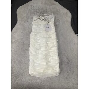 Leau Womens White Ruched Mesh‎ Bodycon Dress Wedding Party Size XL